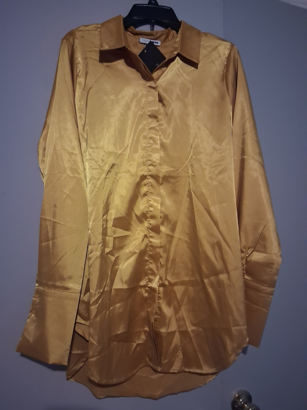 Fashion Nova 24/7 Satin Button-Up Blouse - Mustard
